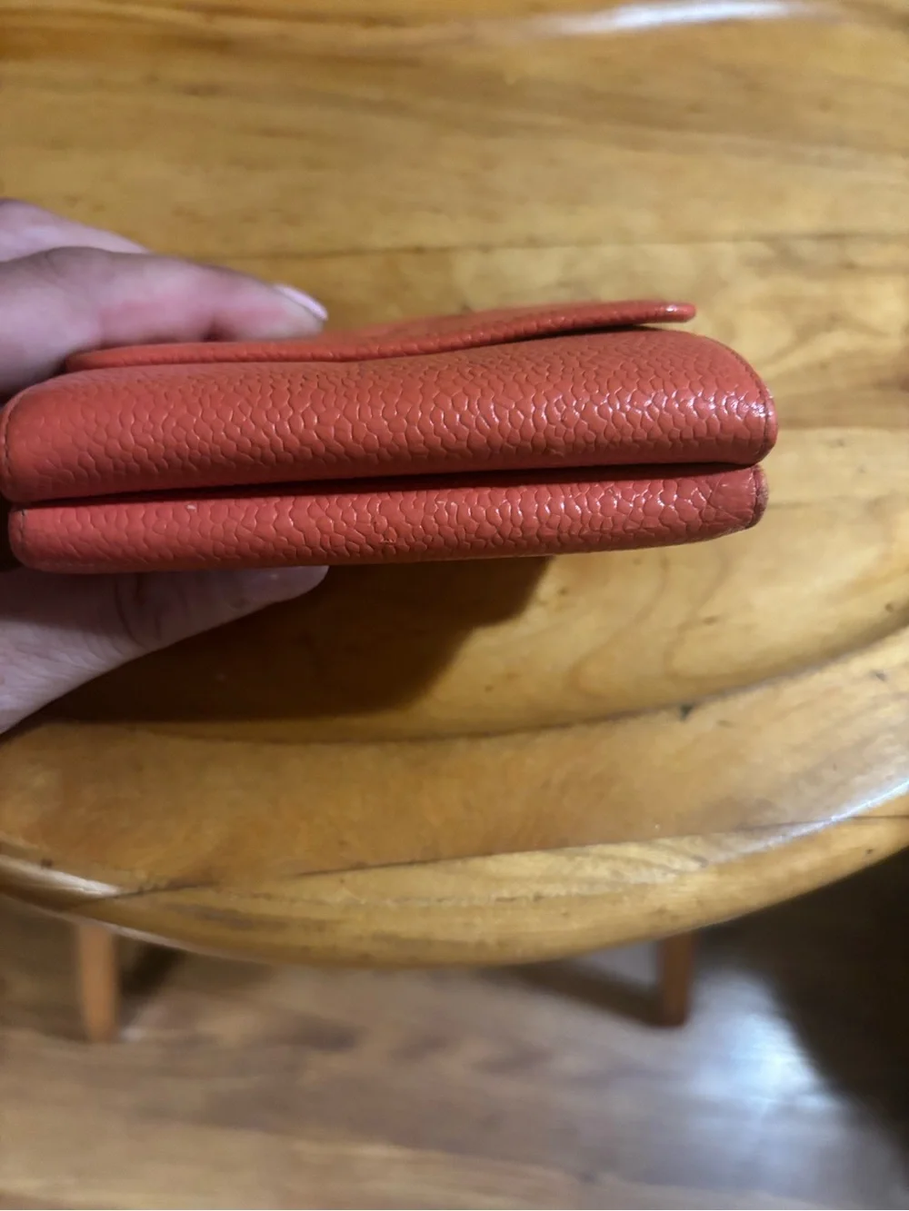 CHANEL Coral Textured Leather CC Compact Wallet
